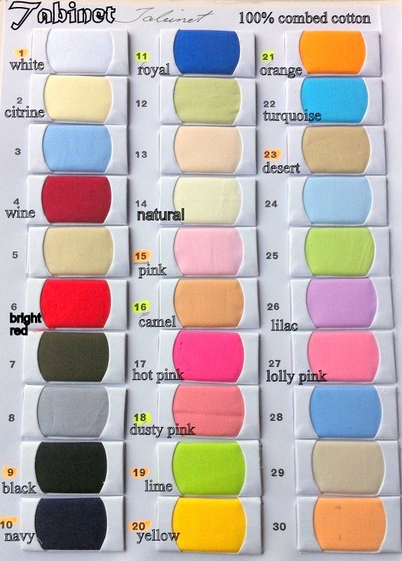 Tabinet colour card 1 to  30