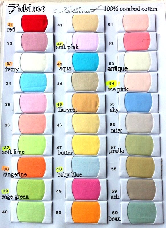 Tabinet colour card 31 to 60