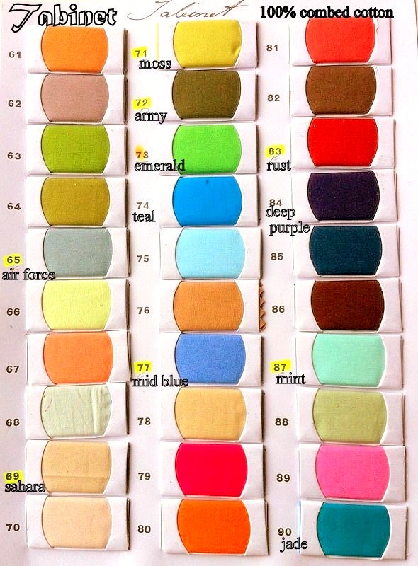 Tabinet colour card 61 to 90
